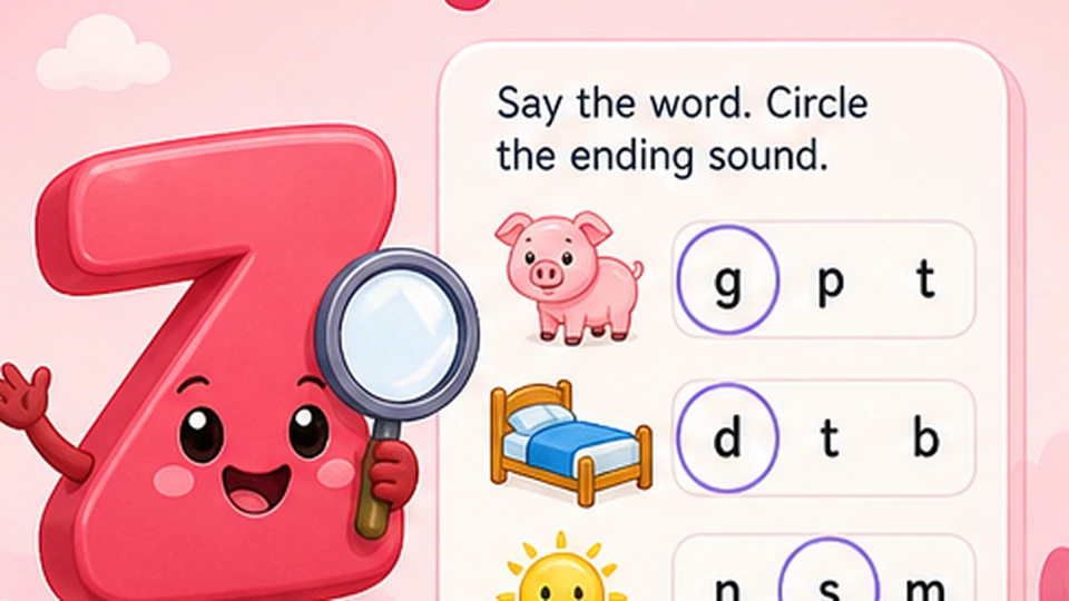 Ending Sounds worksheet generator preview